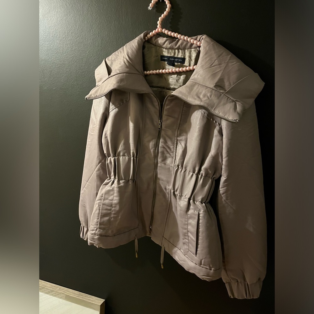 French Connection zip jacket/high collar.. thick elastic waist